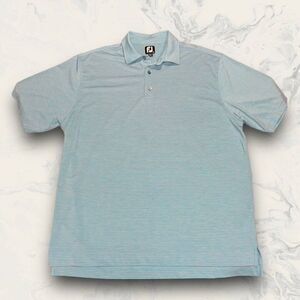 FJ Footjoy Shirt Blue Pink Strip Athletic Fit Golf Polo Short Sleeve Mens XL
